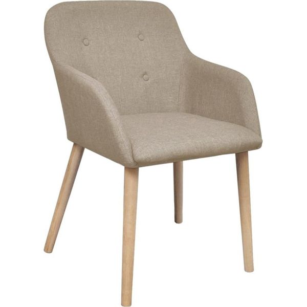 Vidaxl Sedie Da Pranzo 2 Pz. Tessuto Beige E Legno Massiccio Di Quercia-image