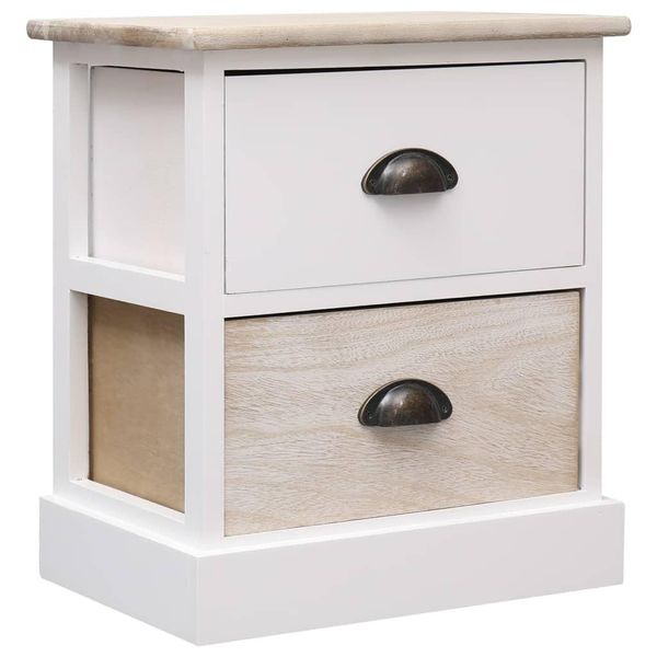 Comodini 2 Pz. Bianco E Naturale 38×28×45 Cm In Legno Di Paulownia-image