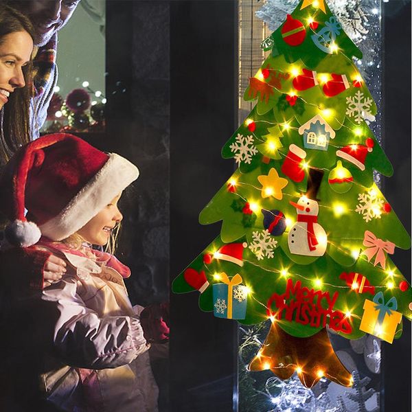 Albero Di Natale In Feltro Fai-Da-Te, Albero Di Natale Morbido Con Ornamenti E Luci Fiabesche-image