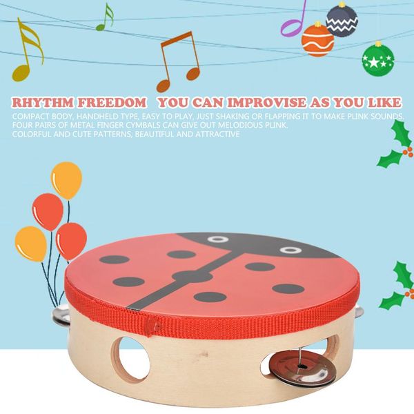 15Cm Tamburello A Mano In Legno Tamburo A Mano Campana Strumento Musicale A Percussione Giocattolo Regalo (1#)-image
