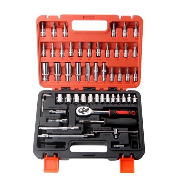 53Pcs Chiave A Cricchetto E Strumenti A Bussola Set Di Cacciaviti Da 1/4 Di Pollice Kit Di Riparazione Combinazione Di Chiavi A Bussola Con Custodia Per La Casa, L'automobile, La Bicicletta, I Progetti Meccanici E La Riparazione Del Bagagliaio Del Garage-image