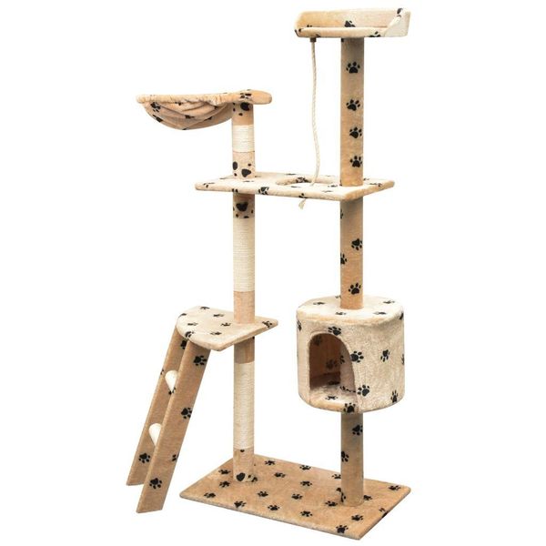 Vidaxl Tiragraffi Per Gatti In Sisal 150 Cm Beige Con Impronta Di Zampa-image