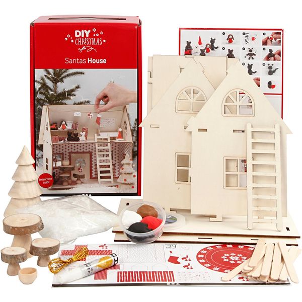 Kit Artigianale Di Casette Di Natale In Legno, Con Materiali E Istruzioni-image