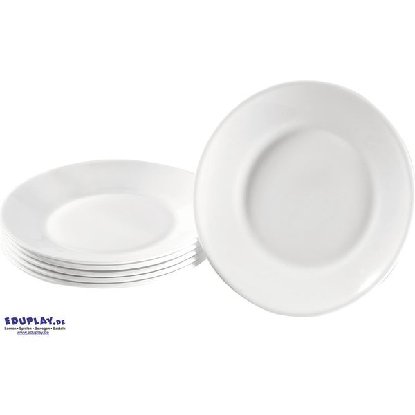 Eduplay 110420 Piatto Per Bambini, Vetro Temperato, Ø 24 Cm, Bianco (Confezione Da 6)-image