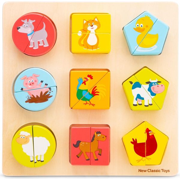 New Classic Toys Puzzle A Blocchi Di Forme Geometriche - Animali Della Fattoria-image