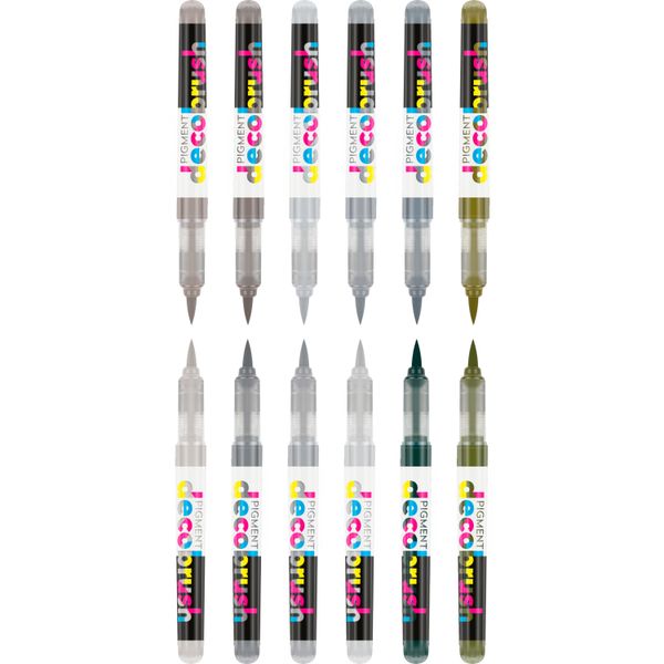 Karin Pigment Decobrush Collection 12 Pezzi 2,4 Ml Pennelli Set Pittura Disegno Colori Grigi-image