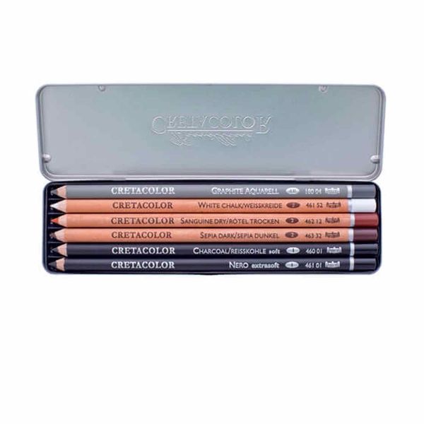 Cretacolor Drawing Set Basic - Set Di Matite Per Artisti Da 6 Pezzi In Scatola Di Metallo-image
