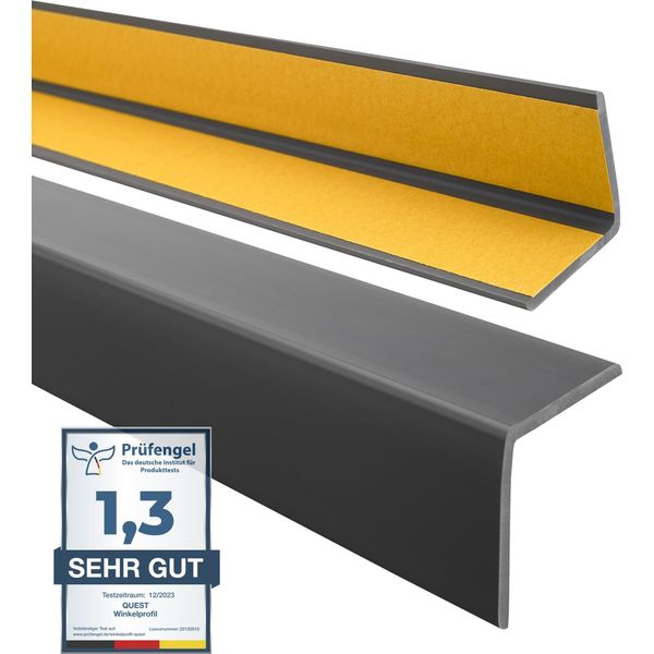 Quest Profilo Angolare Protettivo Morbido In Pvc Autoadesivo 40X40 Mm, 1,65 M, Protezione Bordi, Grigio Scuro-image