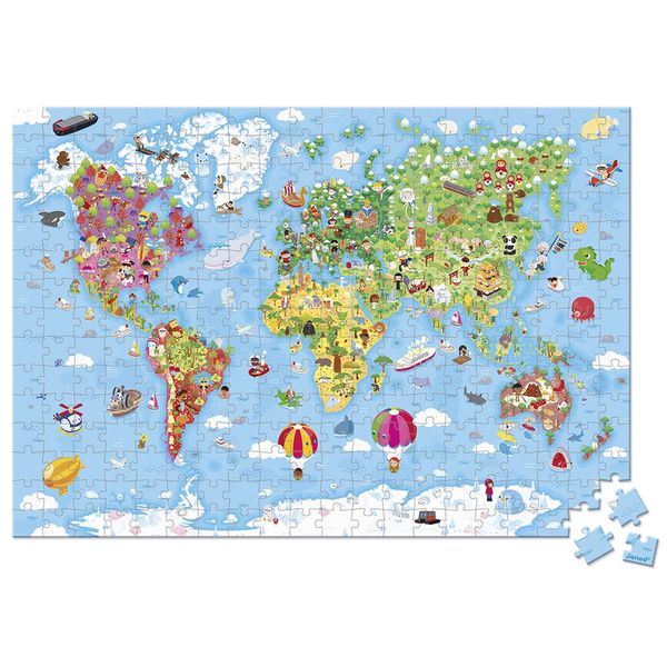 Janod Puzzle Mappa Del Mondo - Giocattolo Educativo Gigante Da 300 Pezzi-image