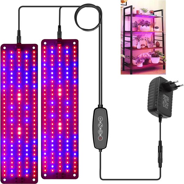 Lampada A Led Per Piante A Spettro Completo, Lampada Di Crescita A Led 300, Lampada Di Crescita Per Piante Scaffale Indoor Piante Serra (2 Pannello Luminoso, Rosso, Blu, Bianco Caldo)-image