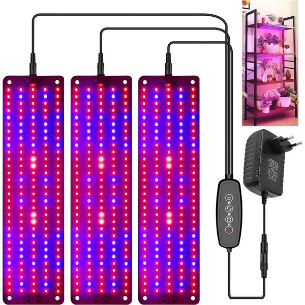 Lampada A Led Per Piante A Spettro Completo, Lampada Di Crescita A Led 450, Lampada Di Crescita Per Piante Scaffale Indoor Piante Serra (3 Pannello Luminoso, Rosso, Blu, Bianco Caldo)-image