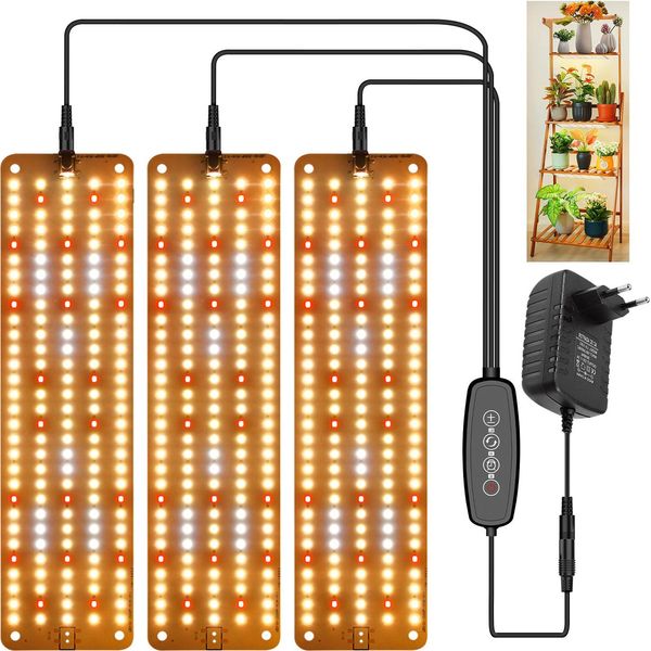 Lampada A Led Per Piante A Spettro Completo, Lampada Di Crescita A Led 450, Lampada Di Crescita Per Piante Scaffale Indoor Piante Serra (3 Pannello Luminoso, Rosso, Bianco, Bianco Caldo)-image