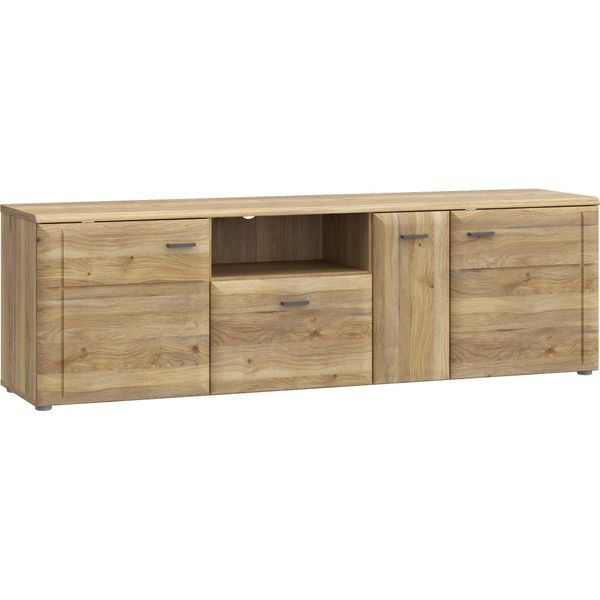 Lowboard Forte "Akinori Tv-Board, Tv-Schrank", Braun (Mauvella Eiche), B:174,5Cm H:53,7Cm T:41,8Cm, Holzwerkstoff, Sideboards, Lowboard, Tv Board, Holzoptik, Mdf Front, Metallgriffe, Vollauszug, Soft Close-image