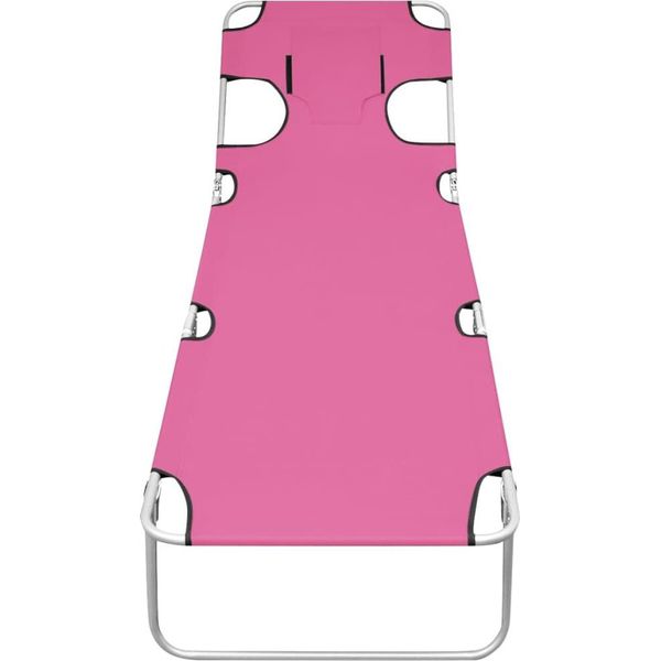 Lettino Pieghevole Con Cuscino Per La Testa In Acciaio Rosa Magento-image