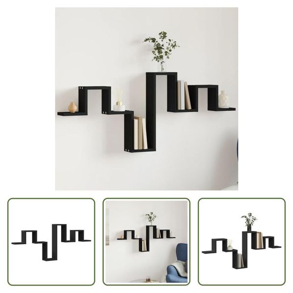 The Living Store Scaffale A Muro Nero 104,5X10X43 Cm Materiale A Base Di Legno-image