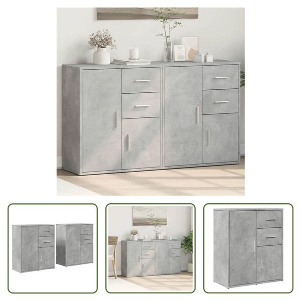 The Living Store Credenze 2 Pz. Grigio Cemento 60X31X70 Cm Materiale A Base Di Legno-image