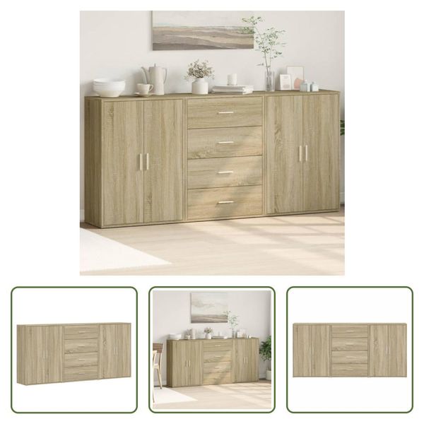 The Living Store Credenze 3 Pezzi Rovere Sonoma 60X31X84 Cm Materiale A Base Di Legno-image