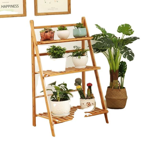 Supporto Per Piante In Bambù A 3 Livelli, Elevata Capacità Di Carico, Design Salvaspazio, Naturalel-image