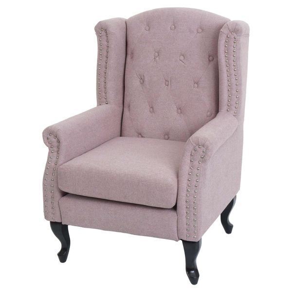 Sessel Chesterfield Oxford, Relaxsessel Clubsessel Ohrensessel, Wasserabweisend Stoff/Textil ~ Hellrosa Ohne Ottomane-image