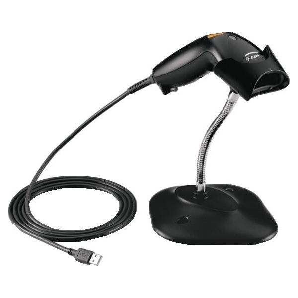 Zebra LS1203, 1D, Kit (Usb), Antracite Scanner Portatile, Retail, 1D, Laser, 100 Scansioni/Sec, Incl..: Cavo (Usb), Supporto, Adattatore-image