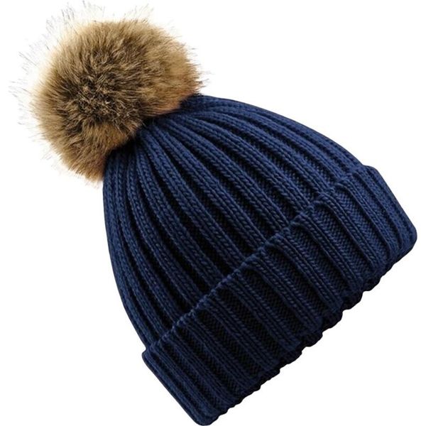 Cappello A Maglia Unisex Beechfield Con Pompon RW5283 (Taglia Unica) (Blu Navy)-image