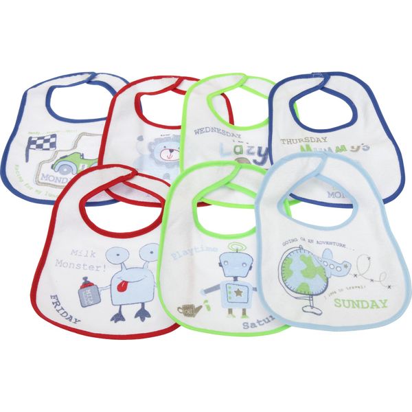 Bavaglini 7 Giorni Della Settimana Per Bambini E Bambine, 7 Pezzi BABY806 (0-6 Mesi) (Blu)-image