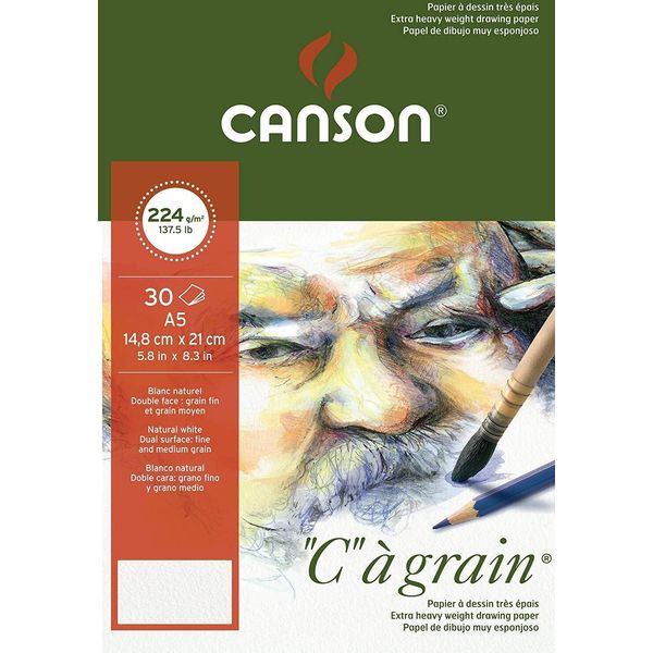 Canson C400060620 Blocco Carta Da Disegno Canson "C"" à Grain, Din A5, 224 G/Mq"-image