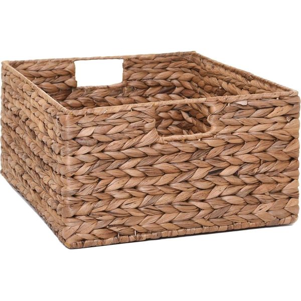 Vivanno Cestino Da Scaffale In Giacinto D'acqua Lanta Rettangolare, Intrecciato Naturale - 41X34X19 Cm-image