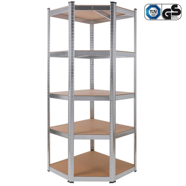 Scaffale Angolare Arebos Sistema A Innesto Per Carichi Pesanti 875 Kg, 5 Ripiani In Mdf, 180X70X70 Cm, Argento-image