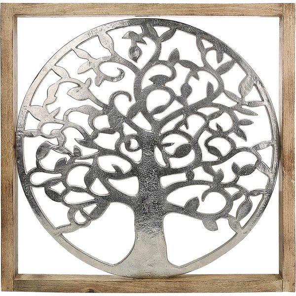 Gilde Wandrelief, Quadratisch, "Lebensbaum"", Lebensbaummotiv, Aluminium, Mangoholz, Naturfarben, Silberfarben, Ve 1, L. 3,5 Cm, B. 60 Cm, H. 60 Cm 46866"-image