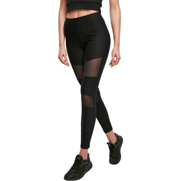DáMské Leginy Urban Classics Donna Tech Mesh Rib Leggings Nero - 5XL-image
