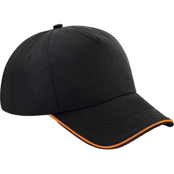 Beechfield Unisex Authentic 5 Panel Baseball Cap Per Adulti BC4640 (Taglia Unica) (Nero/Arancione)-image