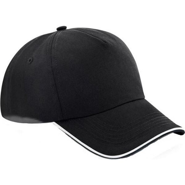 Beechfield Unisex Authentic 5 Panel Baseball Cap Per Adulti BC4640 (Taglia Unica) (Nero/Bianco)-image