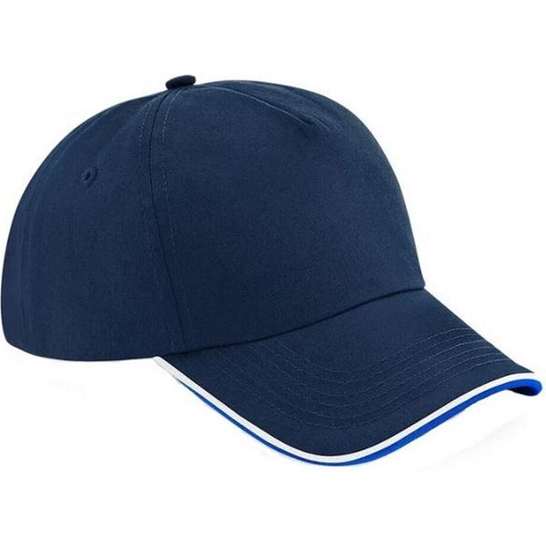 Berretto Da Baseball A 5 Pannelli Beechfield Unisex Authentic Per Adulti BC4640 (Taglia Unica) (Blu Scuro/Bianco)-image
