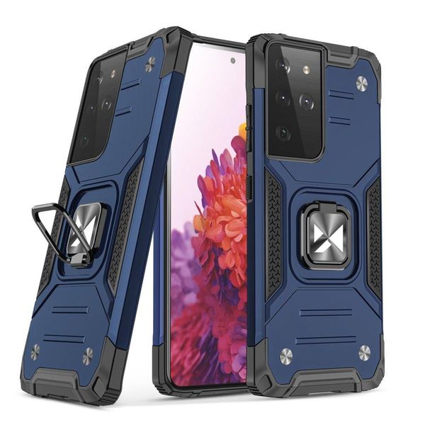 Wozinsky Anello Armatura Custodia Ibrida Corazzata + Supporto Magnetico Samsung Galaxy S22 Ultra Blue-image