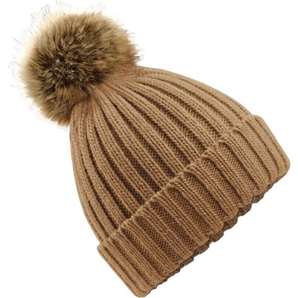 Cappello Unisex In Maglia Con Pompon RW5283 (Taglia Unica) (Beige)-image