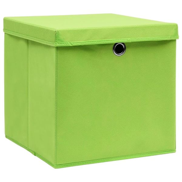 Vidaxl Scatole Portaoggetti Con Coperchio 4 Pz. Tessuto Verde 32X32X32 Cm-image