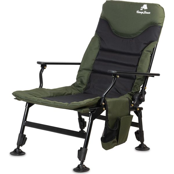 Sedia Da Pesca Campfeuer In Abete Verde/Nero, Regolabile In Altezza, Sedia Da Campeggio Pieghevole Con Borsa-image