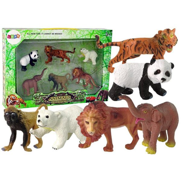 Set Di 6 Figure Di Animali Selvatici Safari Tigre Scimmia Leone-image