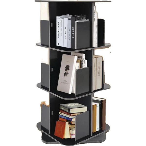 Libreria Girevole A 3 Livelli, Salvaspazio, Resistente In Pvc E Acciaio Inox, Nero-image
