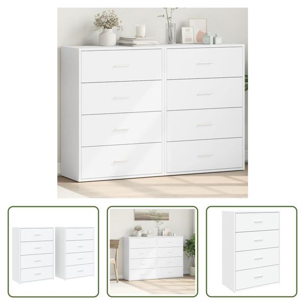 The Living Store Credenze 2 Pz. Bianco 60X31X84 Cm Materiale A Base Di Legno-image