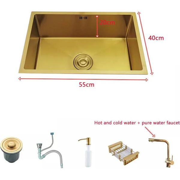 Lavello Da Cucina Golden, Materiale Acciaio Inox, Lavello Singolo Spazioso, 55X40Cm F-image