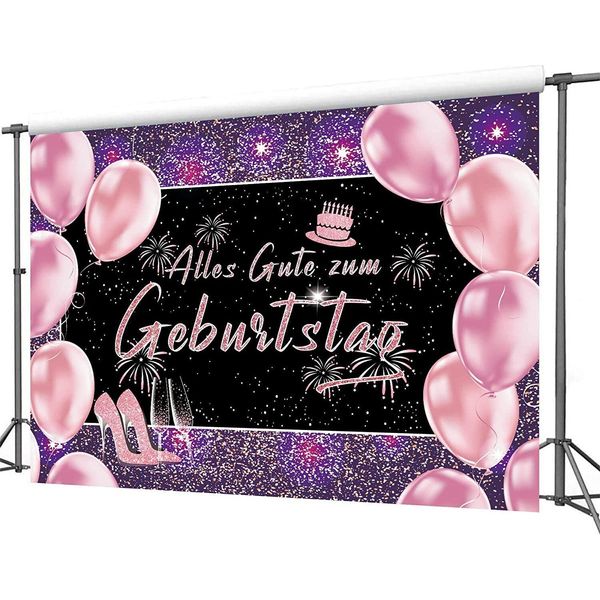 Natooz Fondale Di Compleanno, Striscione Rosa In Tedesco 210X150Cm-image