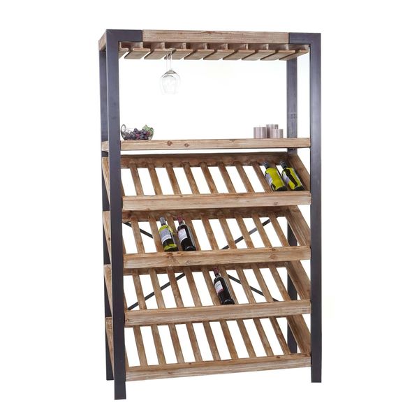 Portabottiglie HWC-D60, Portabottiglie Mobile Bar Portabottiglie Per 40 Bottiglie, Legno Massiccio Mvg 189X114X39Cm-image