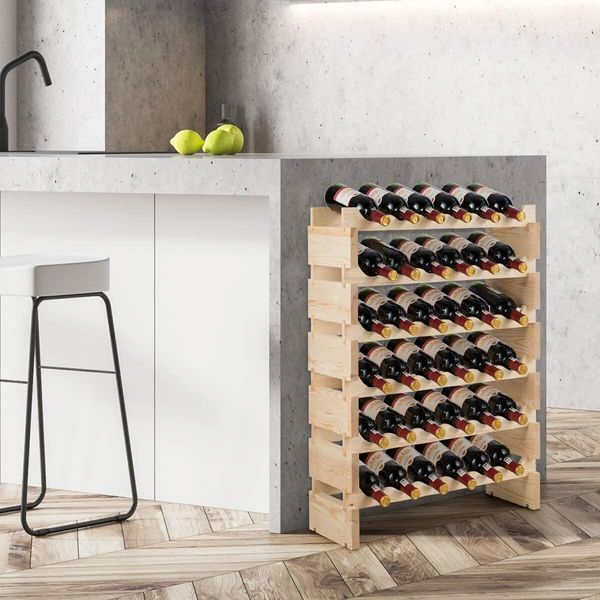 Costway Portabottiglie In Legno, Portabottiglie Per 36 Bottiglie, Portabottiglie Impilabile A 6 Livelli, Stabile Portabottiglie In Legno, Mobile Portabottiglie Per Vino 63X25X85Cm-image