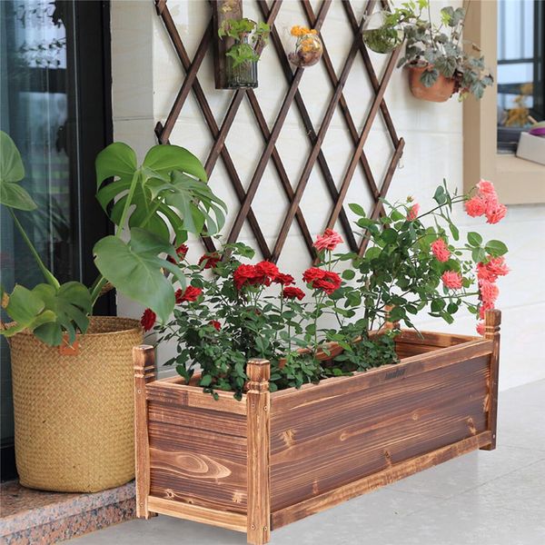 Wisfor Lumenkasten Fioriera In Legno Fioriera Per Aiuole Fioriera Per Balcone, Ringhiera, Cortile, Giardino, 90X30X33Cm-image
