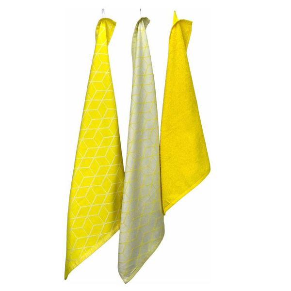 Asciugamani Da Cucina E Da Tè Set Di Asciugamani Da Cucina - 1 Asciugamano Da Cucina E 2 Asciugamani Da Tè - Giallo-image
