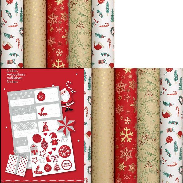 Wintergarten - Assortimento Di Carta Natalizia Carta Da Regalo Per Natale - 2 Metri X 70 Cm - 10 Rotoli - Etichette Incluse.-image