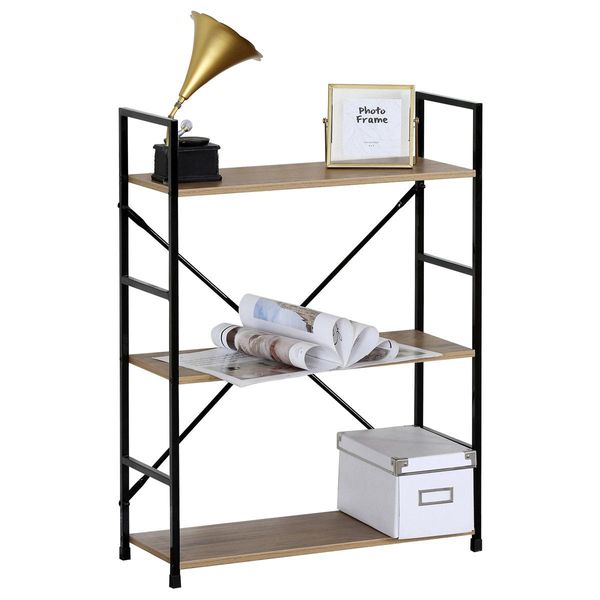 Libreria, 3 Ripiani, Decoro Rovere, Mdf, Laccato Nero-image