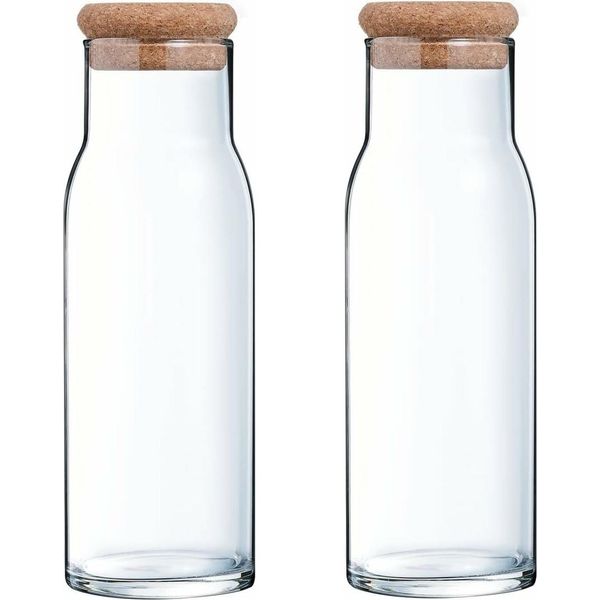 Migros Cucina & Tavola Caraffa In Vetro Con Tappo In Sughero Per Acqua, Succo, Latte - 1000 Ml - 2 Pezzi-image